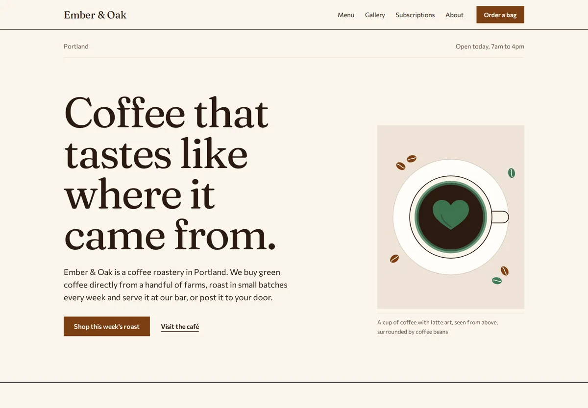 Landing page Marquee built for Ember & Oak