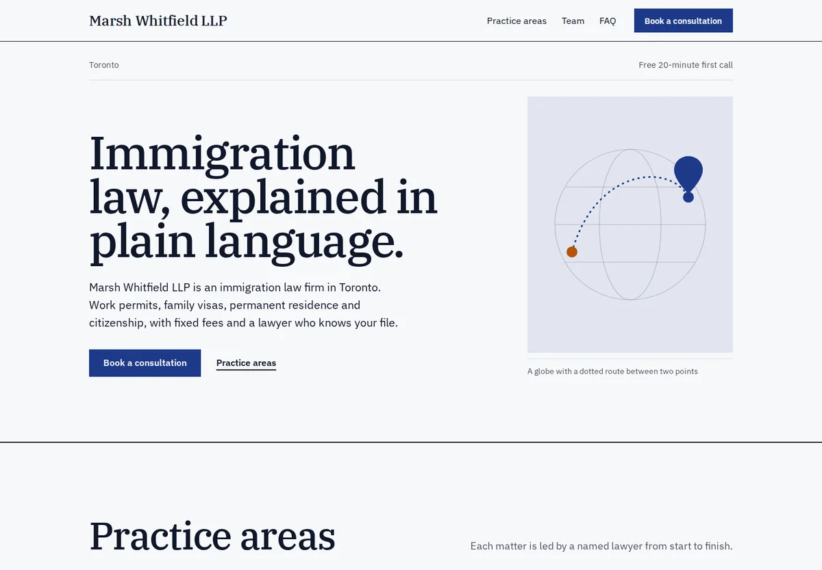 Landing page Marquee built for Marsh Whitfield LLP
