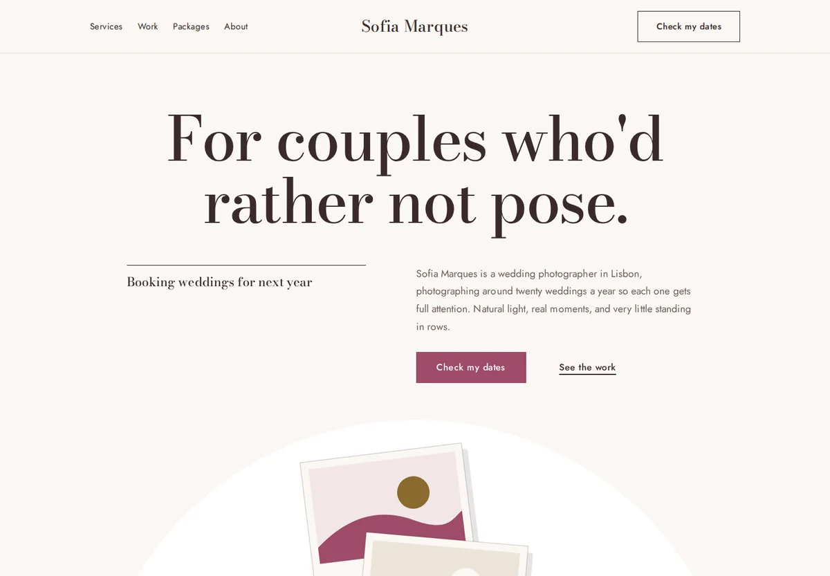 Landing page Marquee built for Sofia Marques