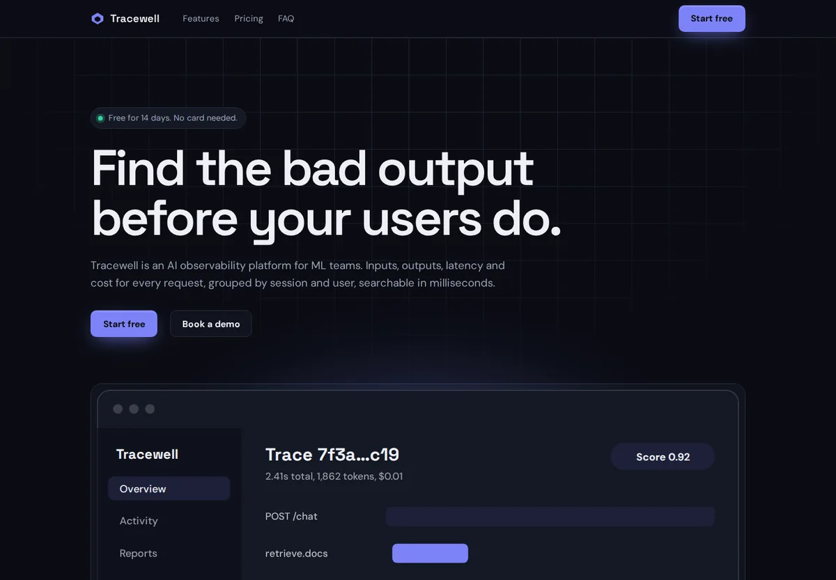 Landing page Marquee built for Tracewell