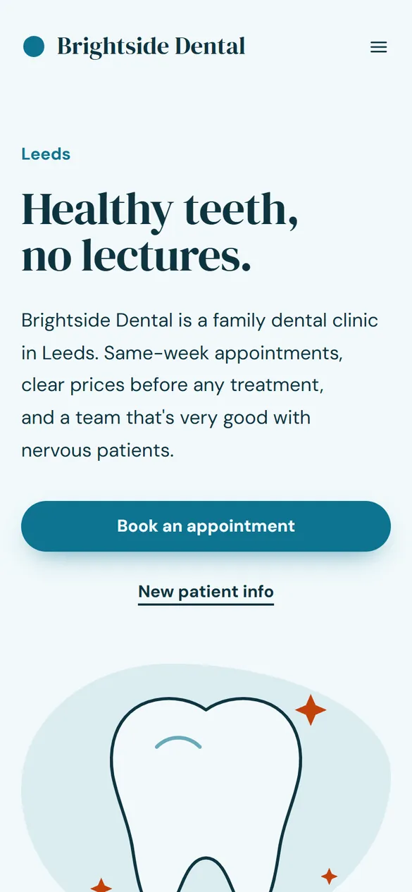 The Brightside Dental landing page Marquee generated