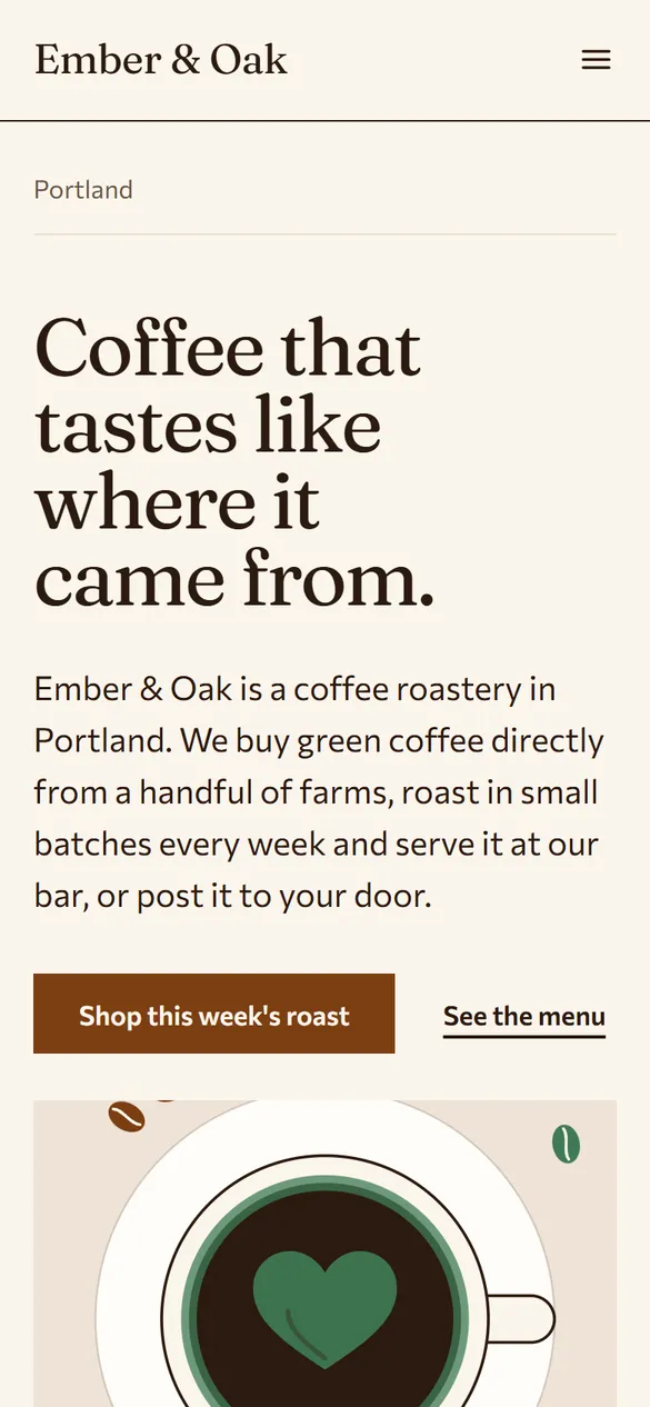 The Ember & Oak landing page Marquee generated