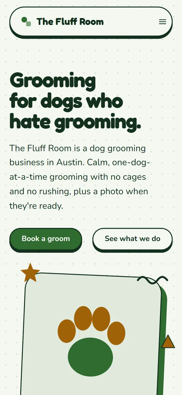 The The Fluff Room landing page Marquee generated