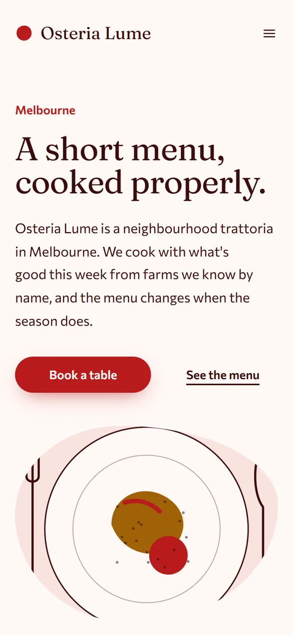 The Osteria Lume landing page Marquee generated