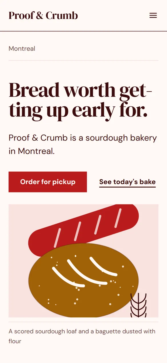 The Proof & Crumb landing page Marquee generated