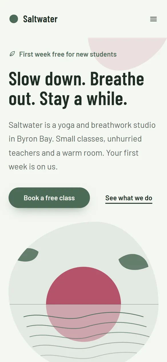 The Saltwater landing page Marquee generated